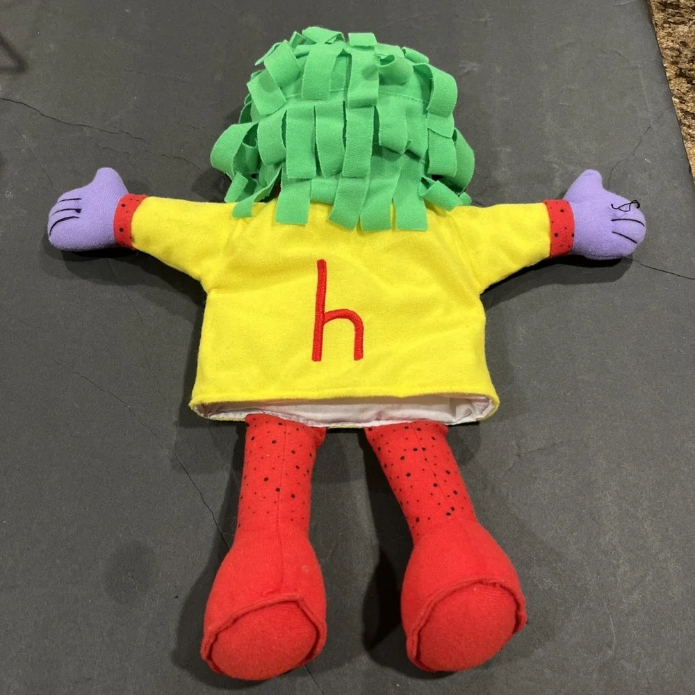 Vintage The Letter People Hand Puppet Plush Mr. H Happy Hair Abrams Learning